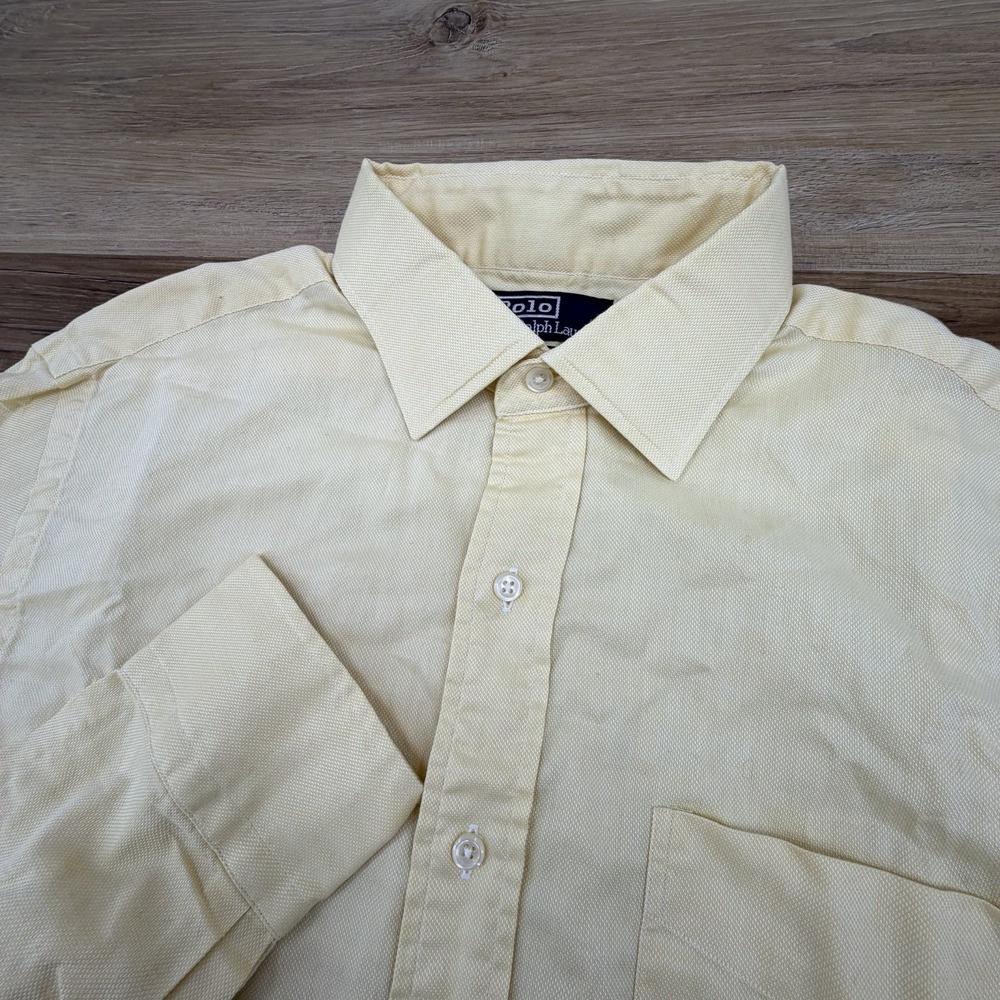 Ralph Lauren Polo Philip Mens Solid Yellow Shirt 16 34/35 Vintage 90s